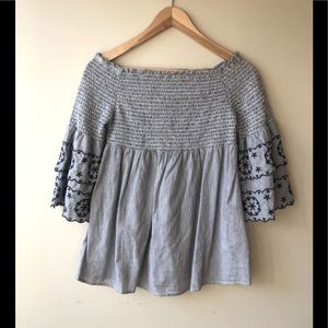 Off shoulder top 100% cotton blue/white stripe, Sm